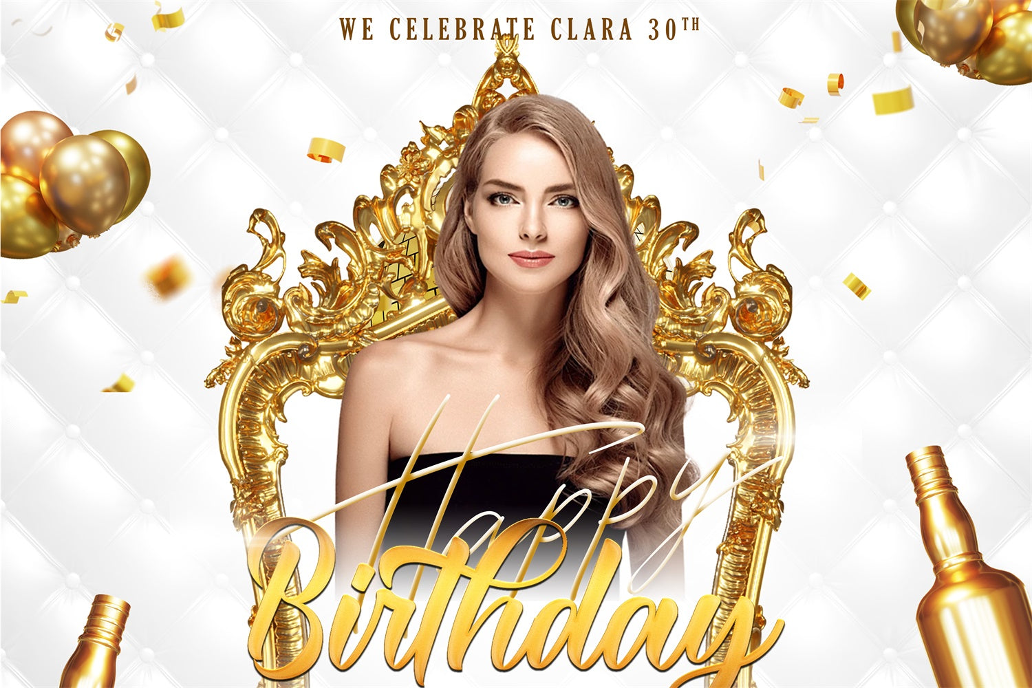 Personalized Birthday Backdrop Golden Chair Champagne 30th Backdrop RR1-78