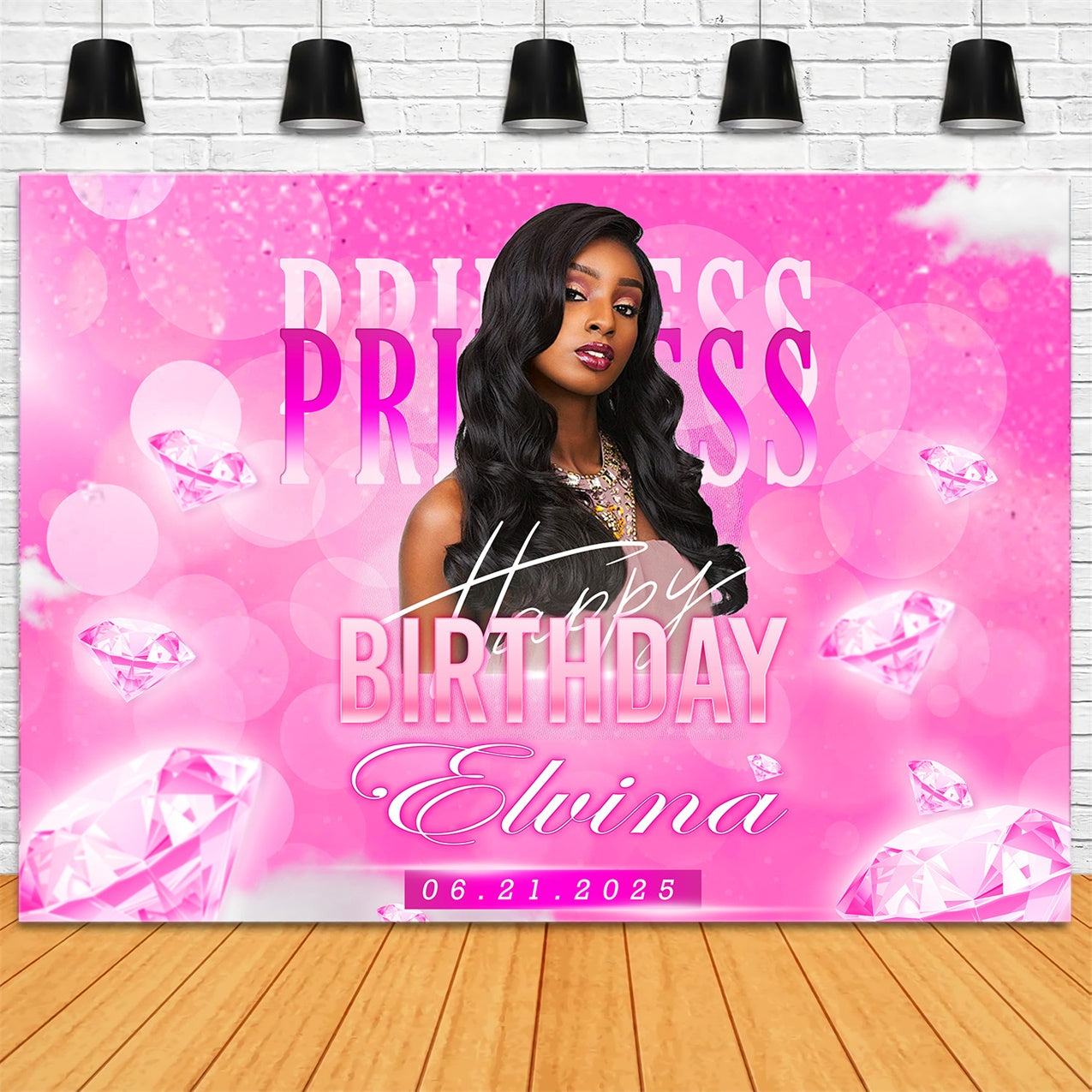 Customized Birthday Backdrop Princess Sparkling Diamond Backdrop RR1-79