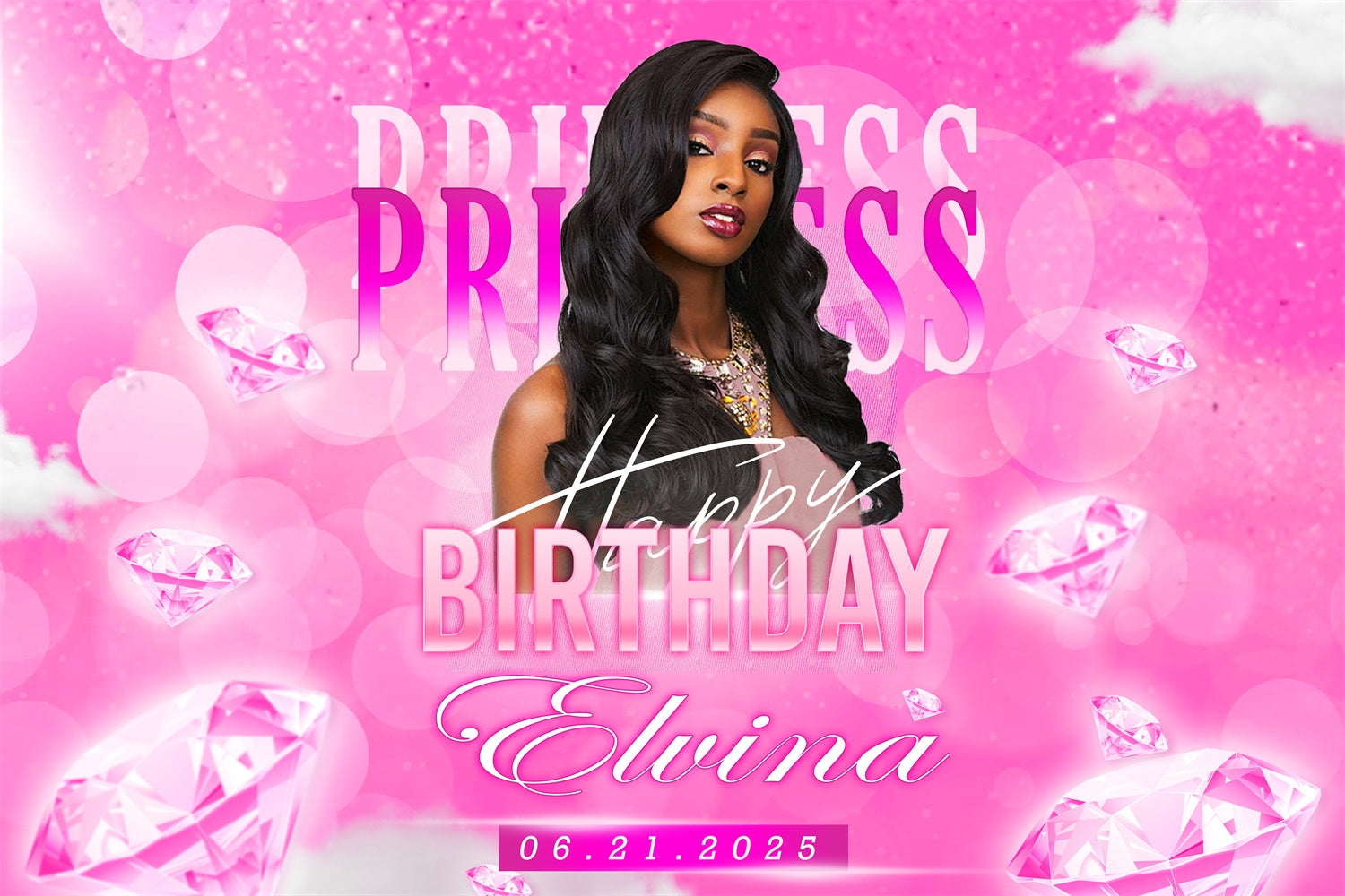 Customized Birthday Backdrop Princess Sparkling Diamond Backdrop RR1-79