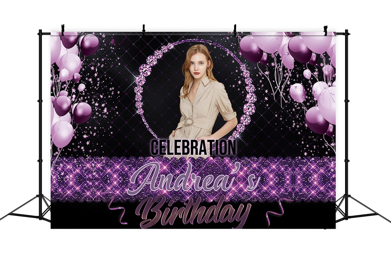 Custom Birthday Backdrop Sophisticated Purple Glitter Backdrop RR1-81