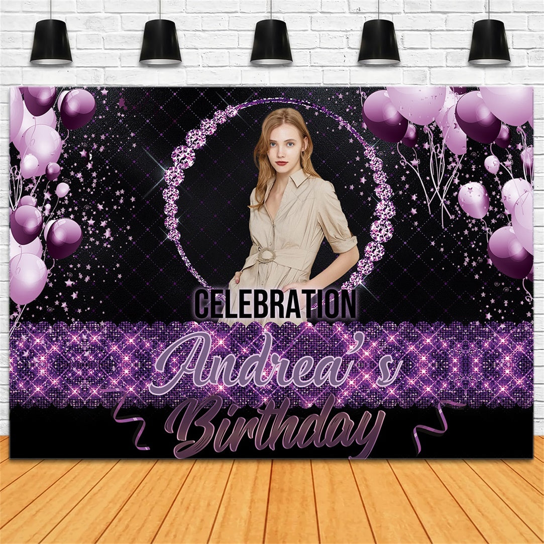 Custom Birthday Backdrop Sophisticated Purple Glitter Backdrop RR1-81