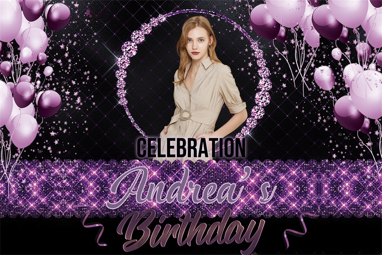Custom Birthday Backdrop Sophisticated Purple Glitter Backdrop RR1-81