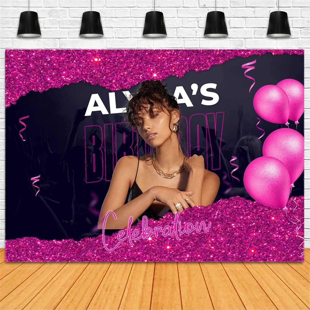 Personalized Birthday Backdrop Stylish Pink Glitter Glam Backdrop RR1-82