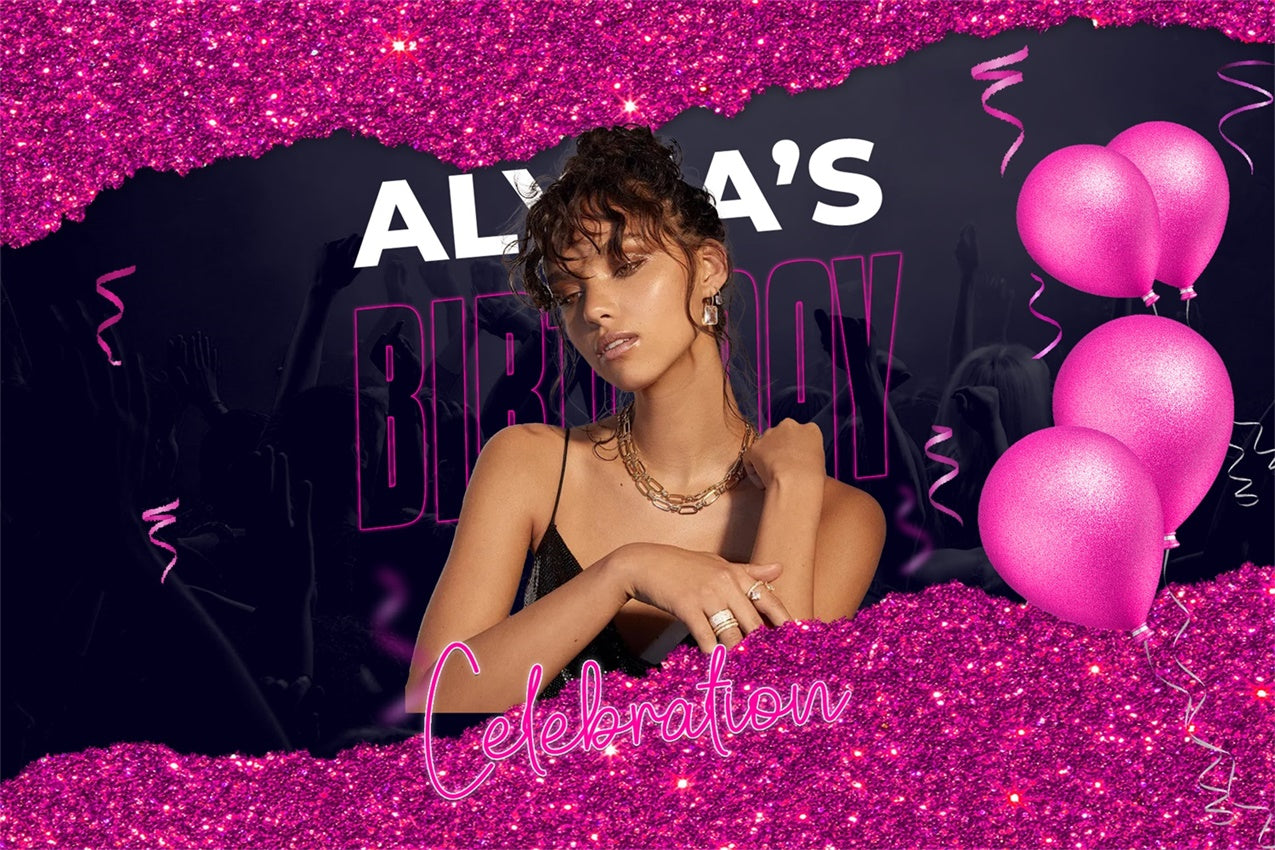 Personalized Birthday Backdrop Stylish Pink Glitter Glam Backdrop RR1-82
