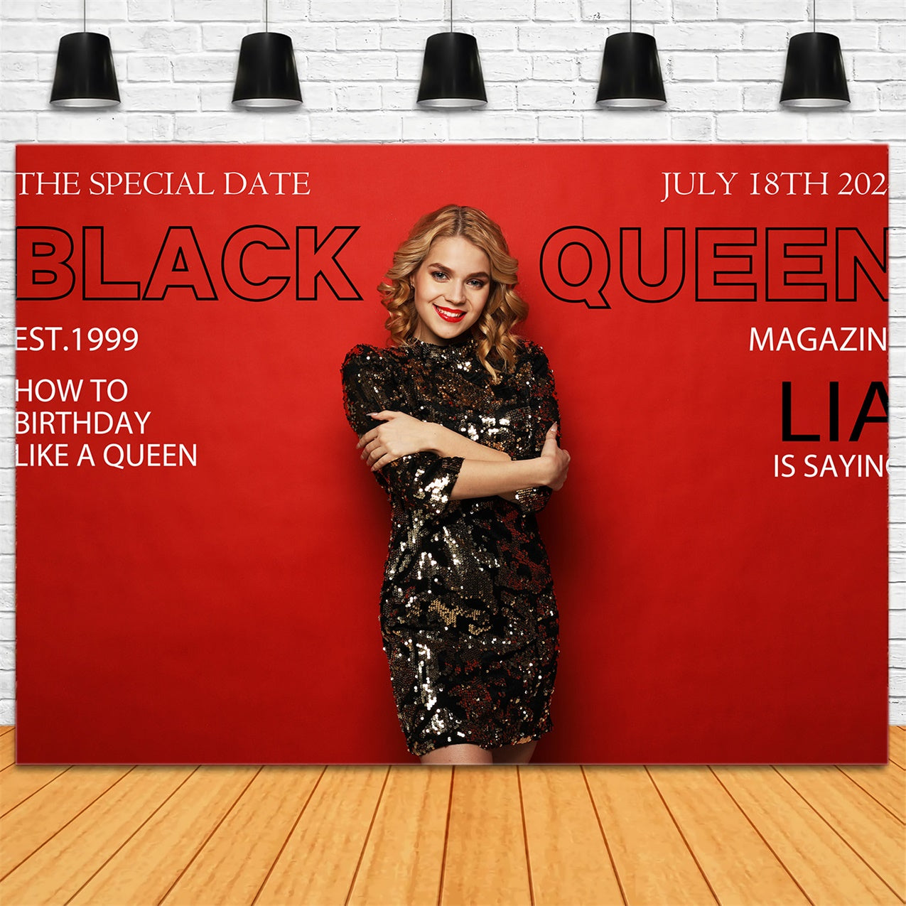 Personalized Birthday Backdrop Black Queen Fashion Red Backdrop RR12-19