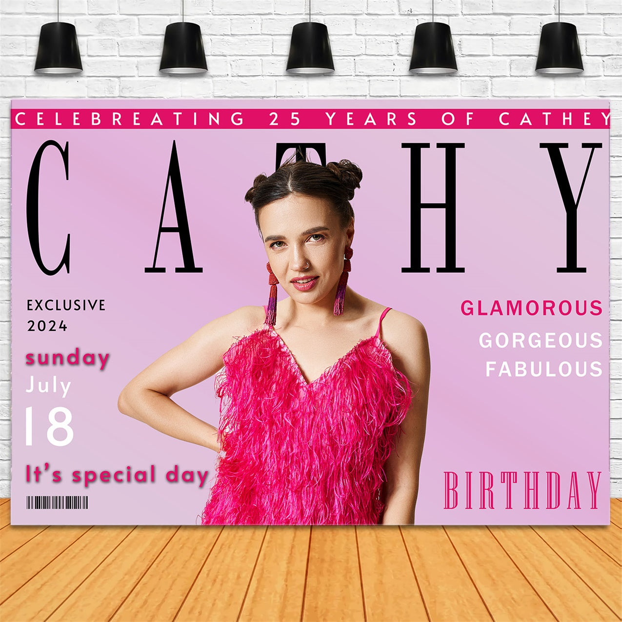 Personalized Birthday Backdrop 25th Pink Glamour Scene Backdrop RR12-21