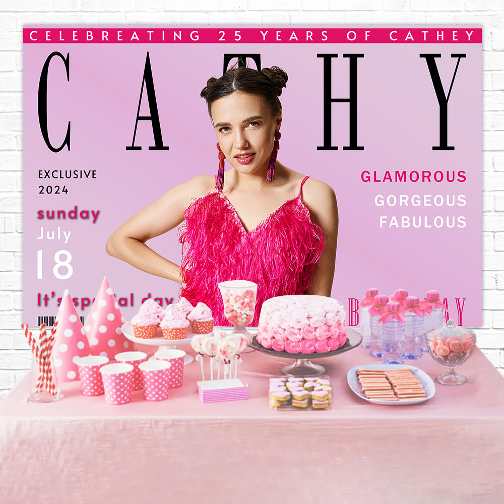 Personalized Birthday Backdrop 25th Pink Glamour Scene Backdrop RR12-21
