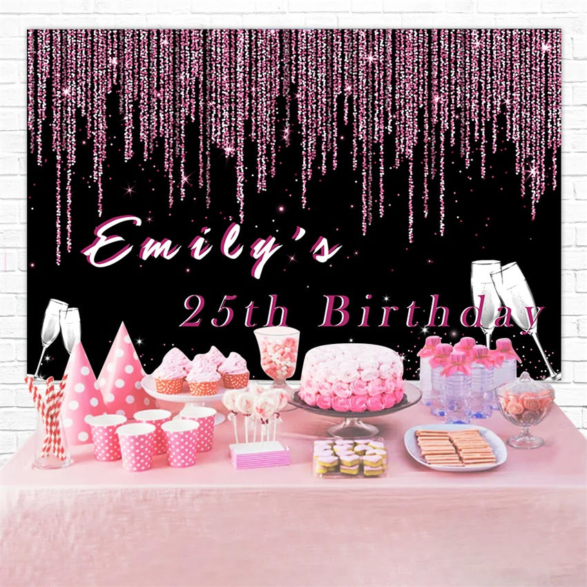 Custom Made Birthday Backdrops Pink Sparkle Champagne Backdrop RR12-48
