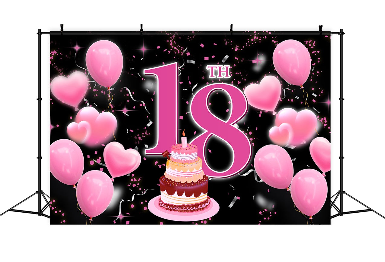 Personalized Birthday Backdrops 18th Pink Balloons Cake Backdrop RR12-51