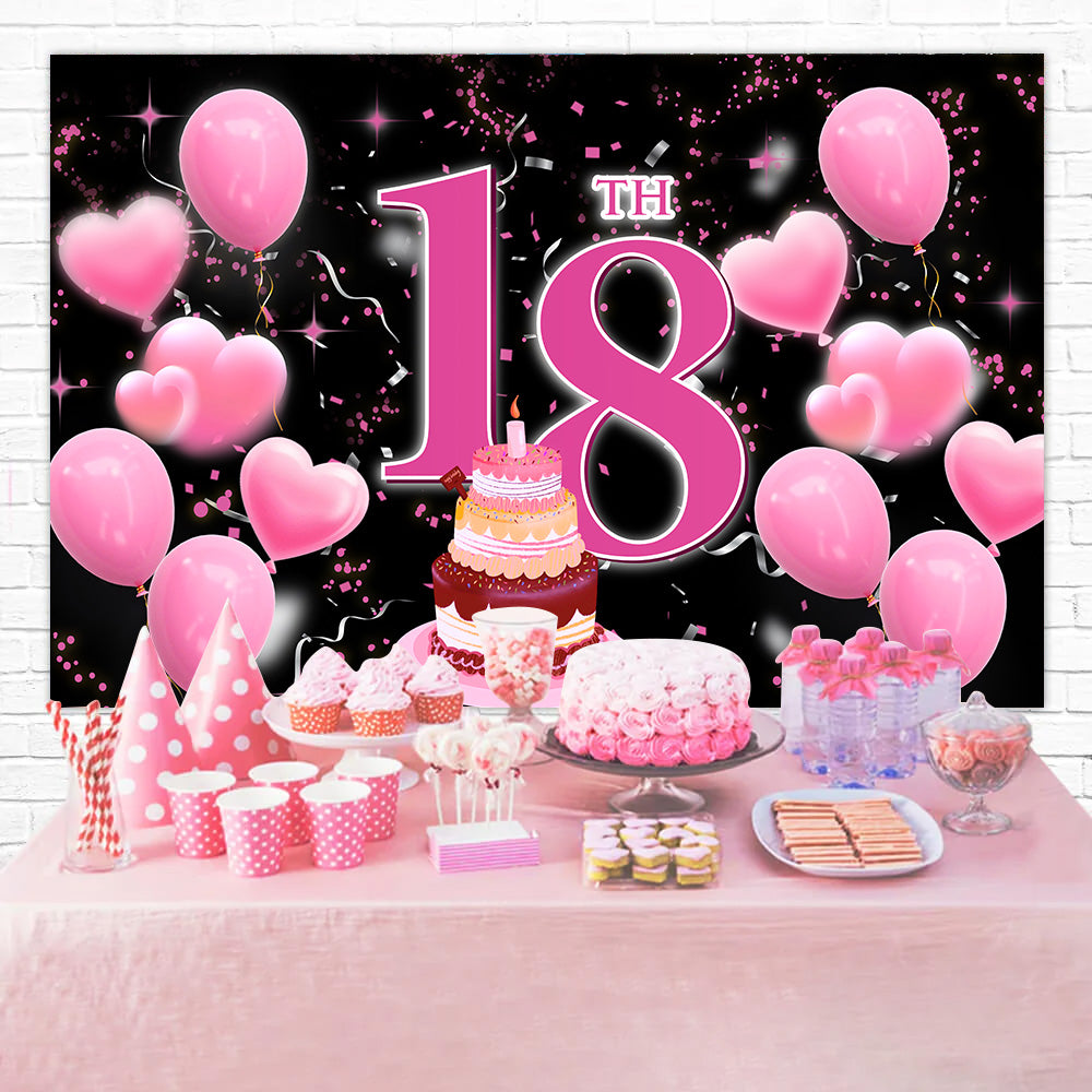 Personalized Birthday Backdrops 18th Pink Balloons Cake Backdrop RR12-51