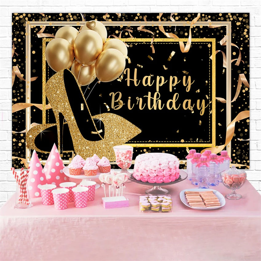 Custom Made Birthday Backdrops Gold Shoes Balloon Backdrop RR12-58