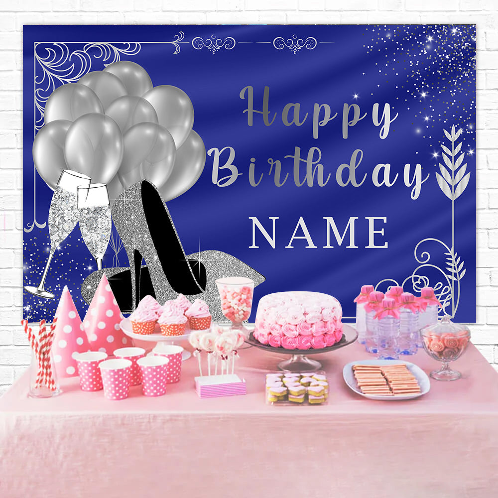 Personalized Backdrops For Birthday Balloons Blue Sparkle Backdrop RR12-59