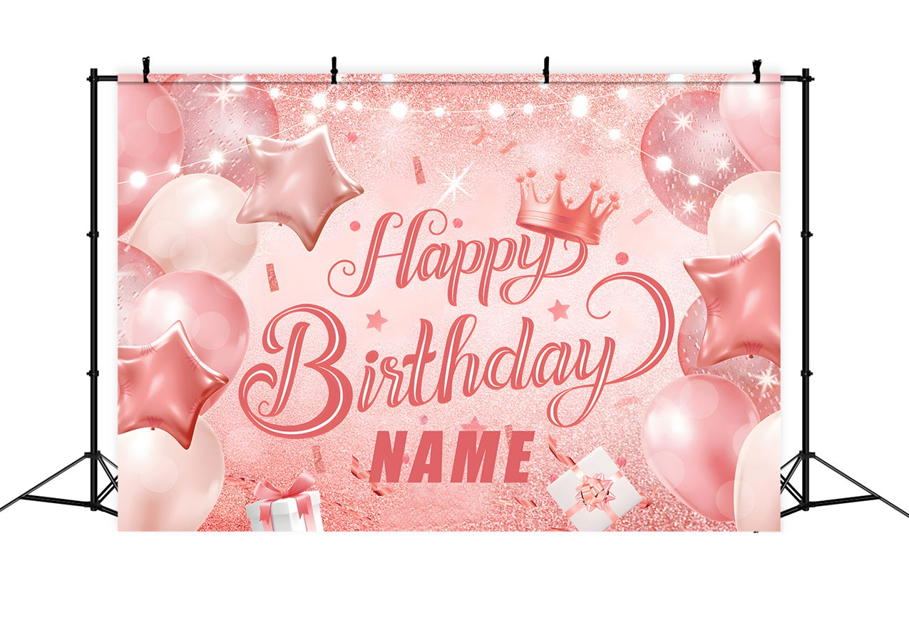 Custom Happy Birthday Backdrop Pink Glitter Balloon Backdrop RR12-61