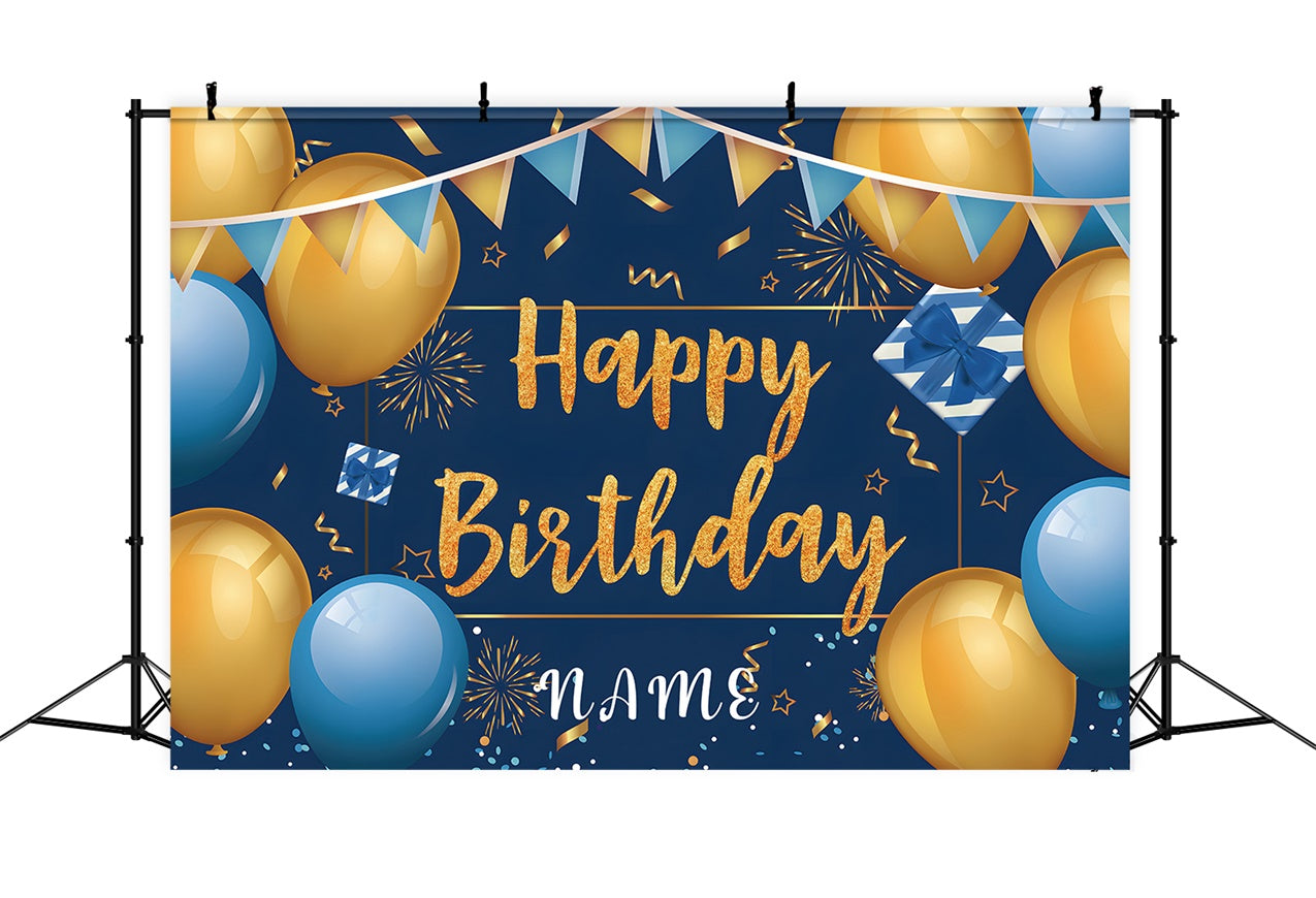Customize Backdrop For Birthday Blue Gold Balloon Backdrop RR12-62