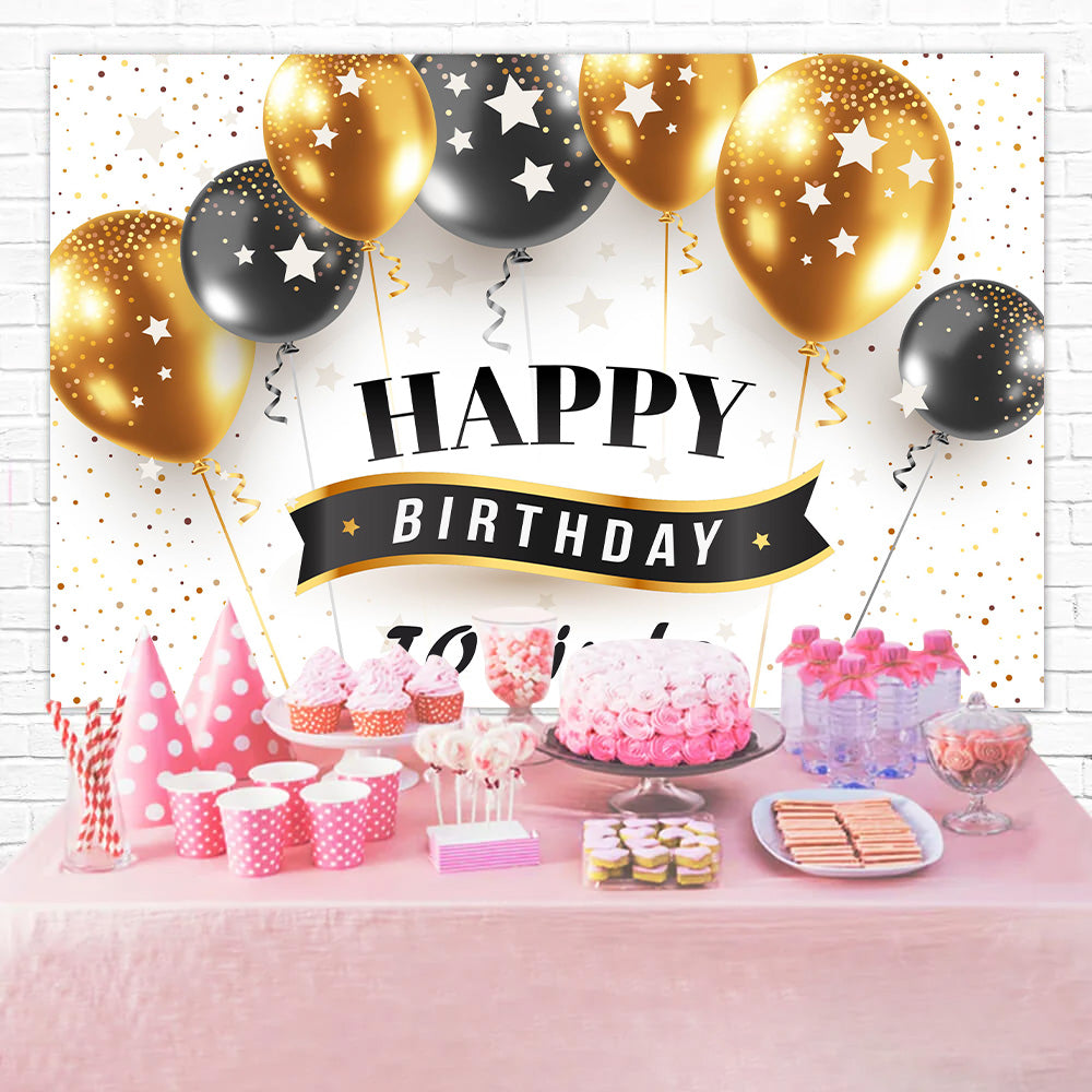 Customized Birthday Backdrop Luxurious Gold Black Balloon Backdrop RR12-74