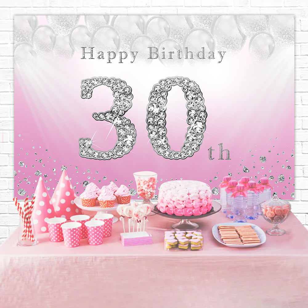 30th Birthday Photo Backdrop Pink Silver Crystal Backdrop RR12-82