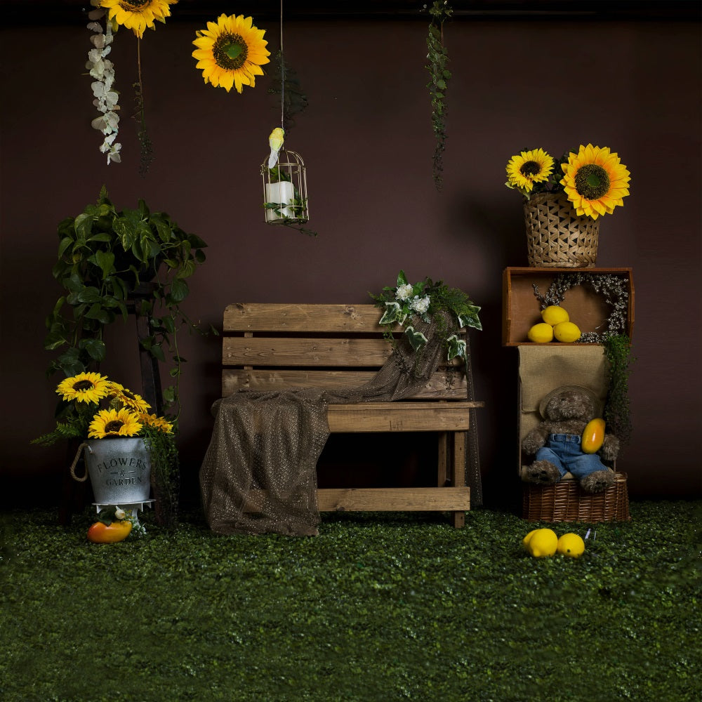 Summer Sunflower Bench Lemon Backdrop RR3-20