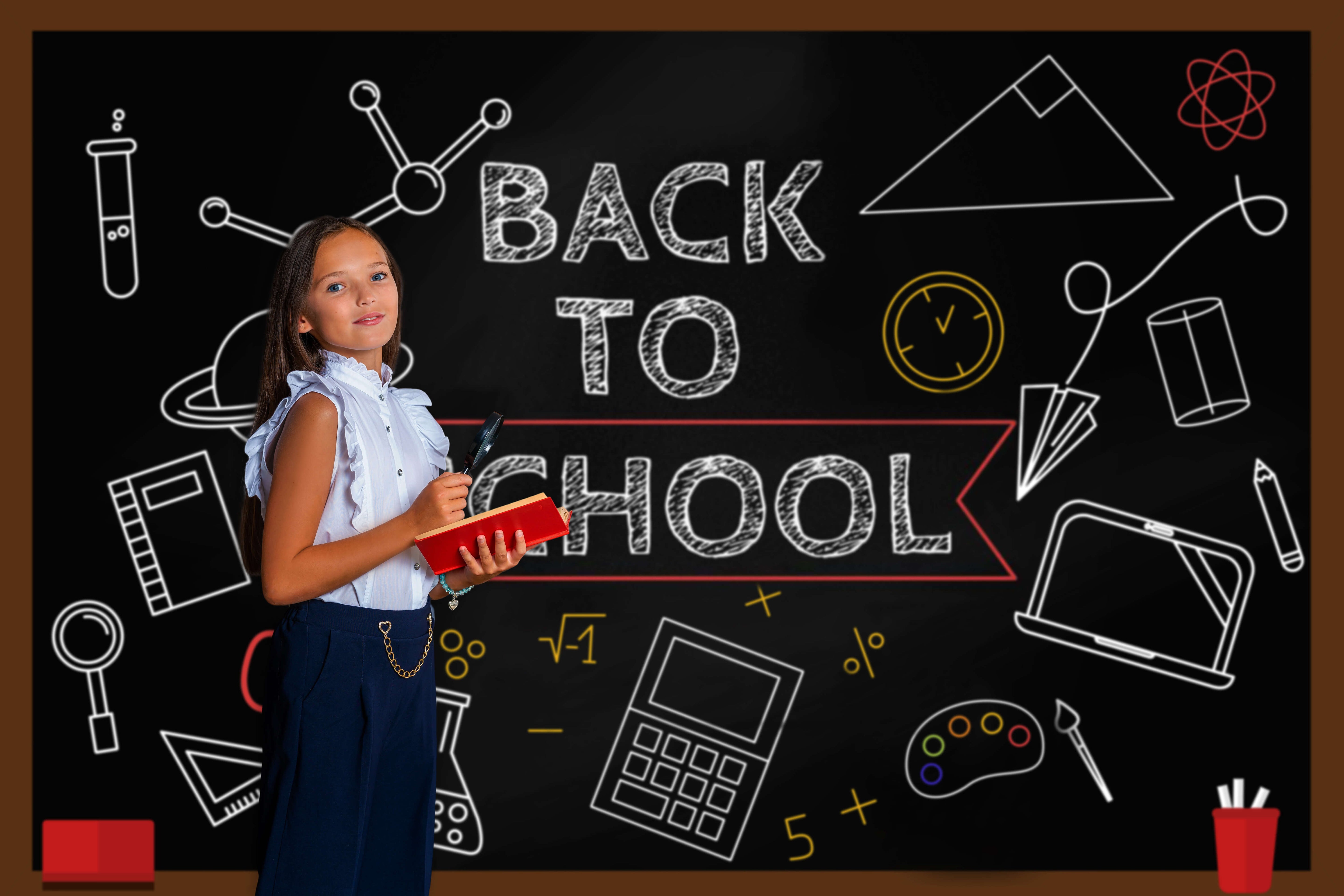 Back to School Blackboard Chalk Drawing Backdrop RR6-31