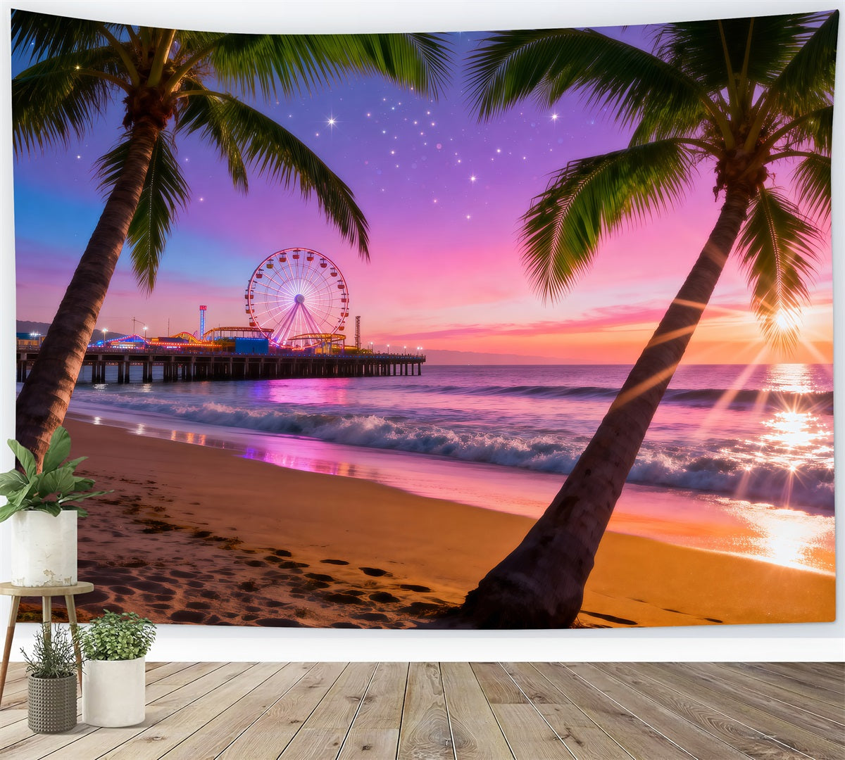 Beach Photo Backdrops Pier Sunset Ferris Wheel Backdrop For Summer RR61-14