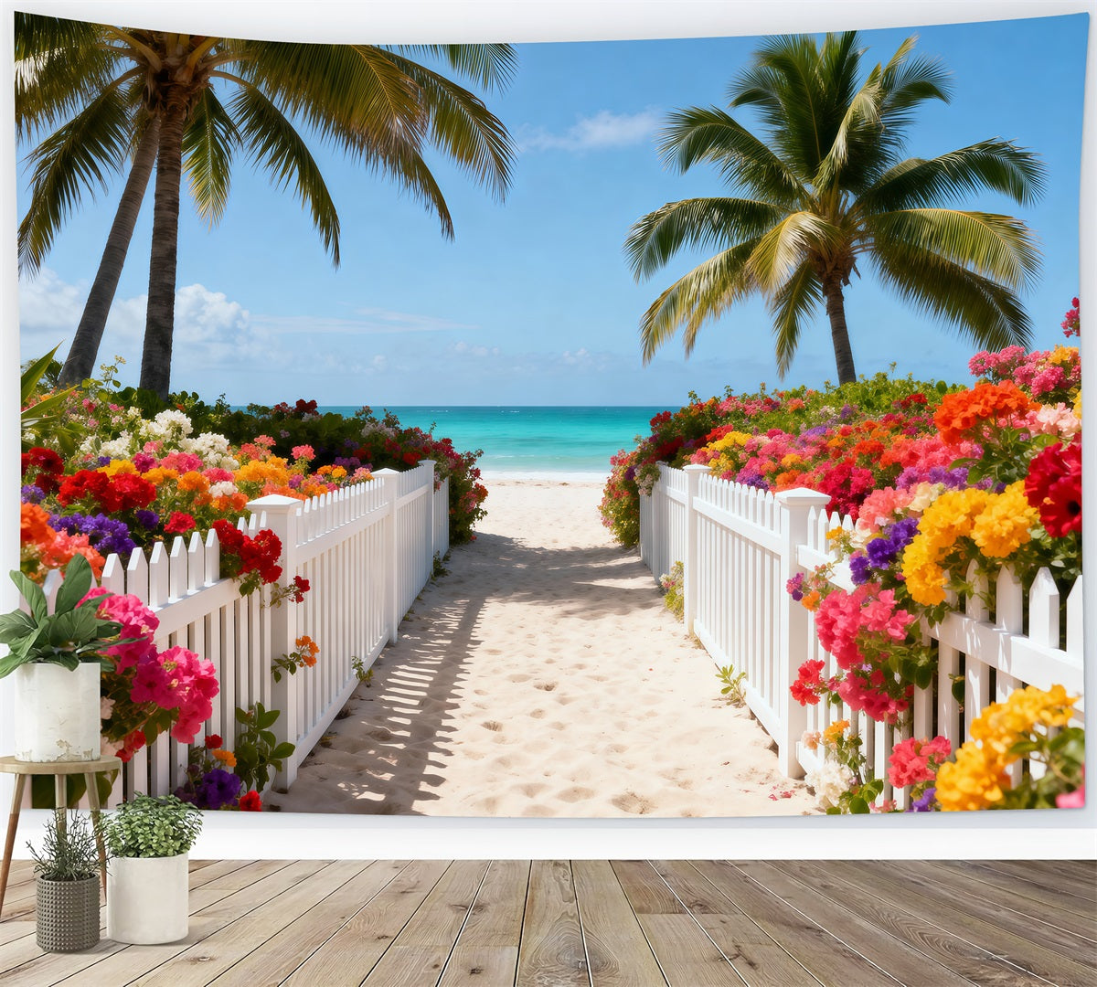 Beach Backdrop Photoshoot Floral Pathway Sunny Ocean Summer Backdrops RR61-18