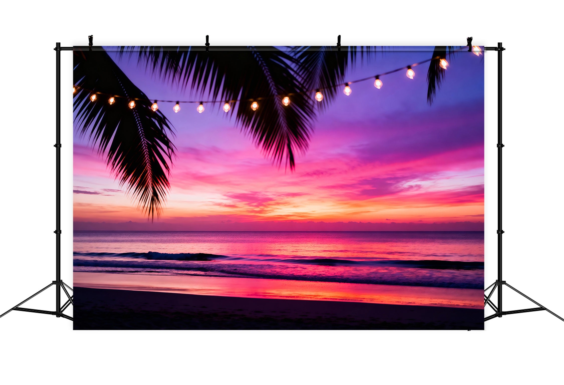 Beach Photo Booth Backdrop Tropical Sunset Lights Summer Photo Booth Backdrop RR61-22