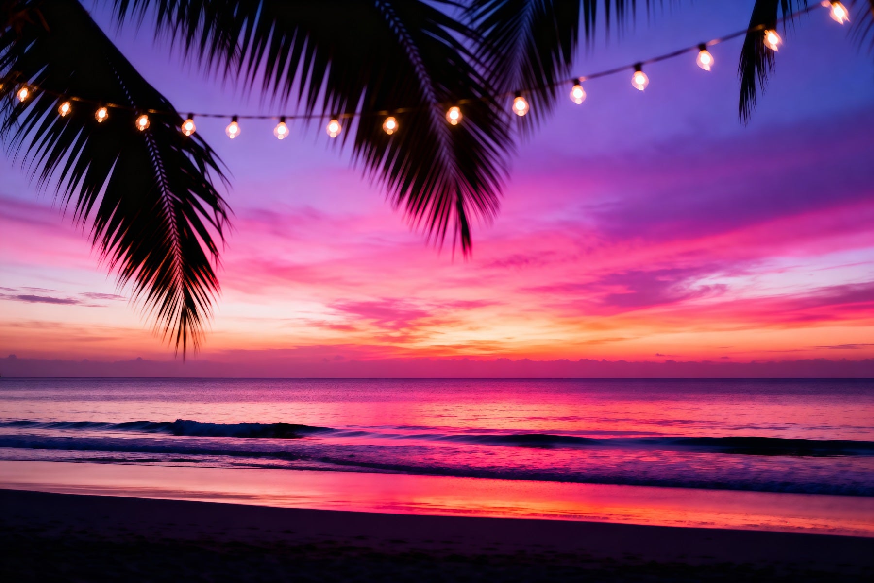 Beach Photo Booth Backdrop Tropical Sunset Lights Summer Photo Booth Backdrop RR61-22