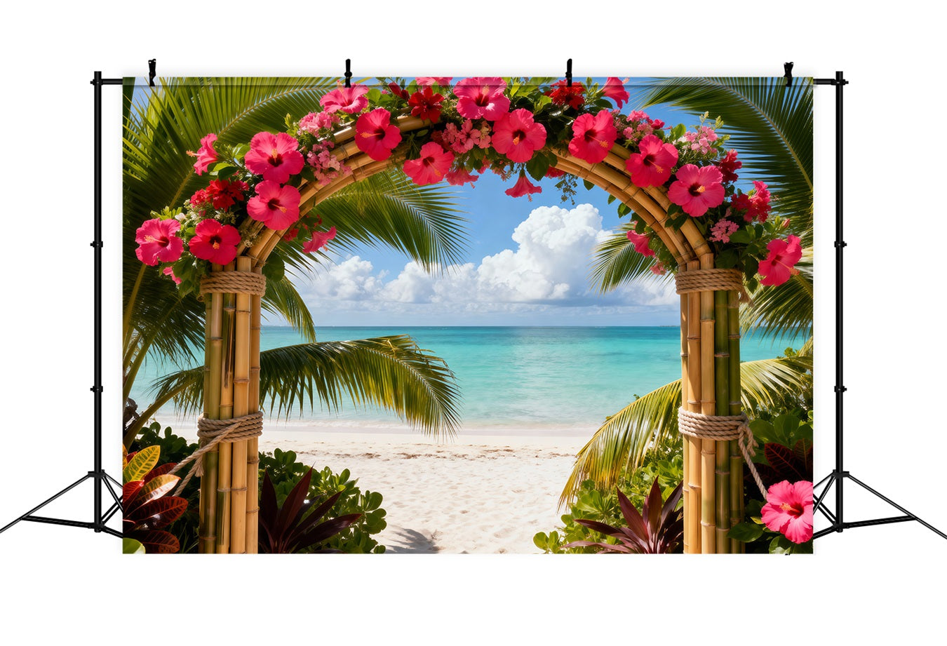 Beach Backdrop Tropical Hibiscus Flower Arch Summer Photography Backdrops RR61-28