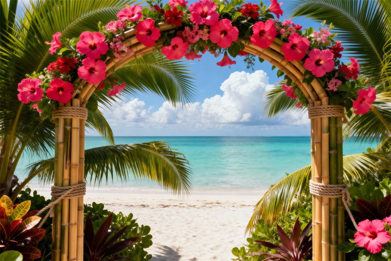 Beach Backdrop Tropical Hibiscus Flower Arch Summer Photography Backdrops RR61-28