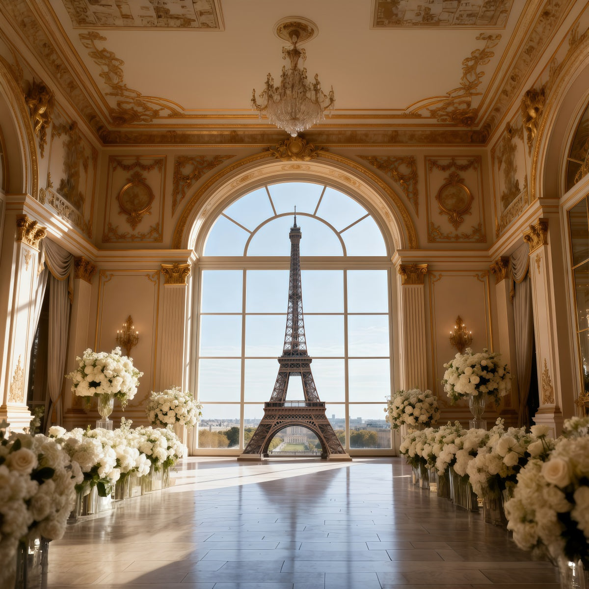 Paris Themed Backdrop Grand Palace Window Elegance Eiffel Tower Paris Backdrop RR61-39