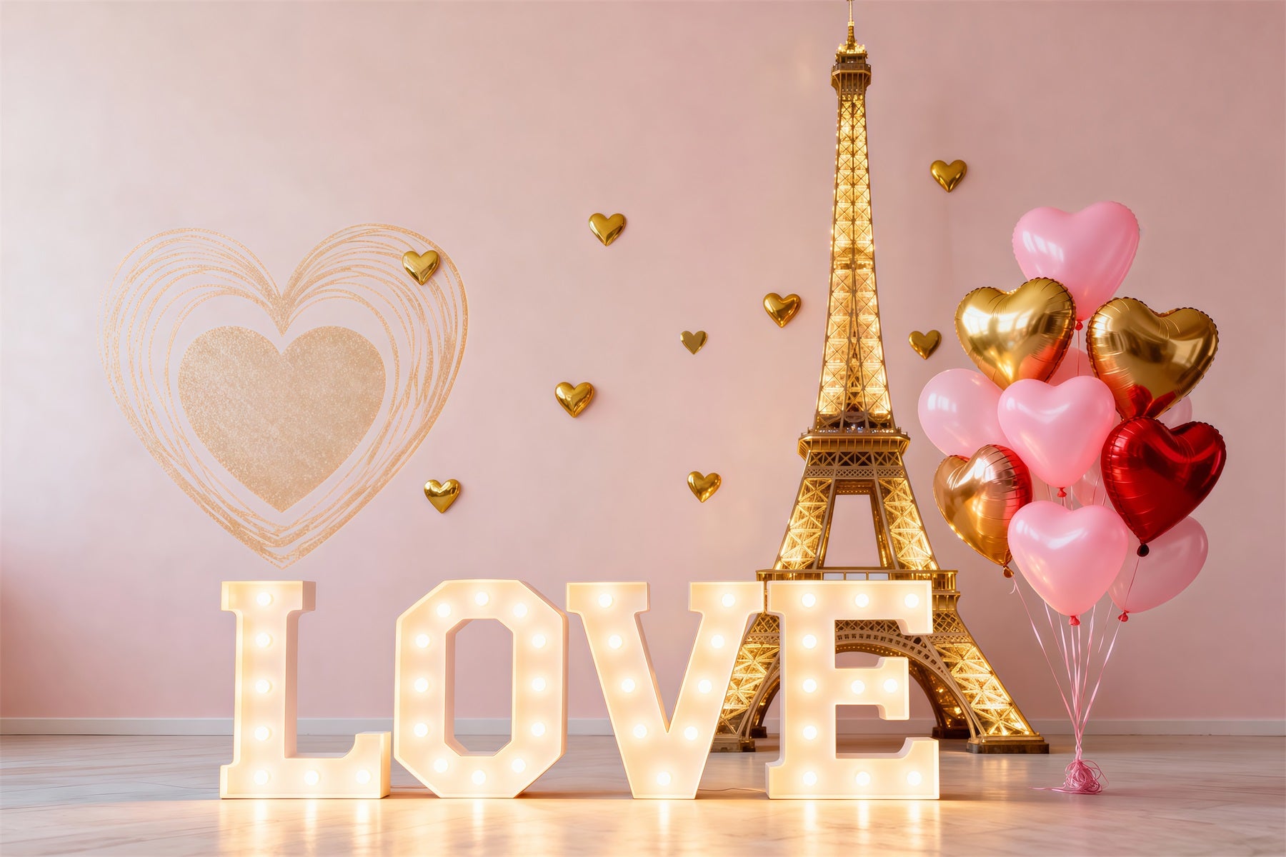 Paris Photography Backdrop Love Balloon Heart Valentine Eiffel Tower Backdrops RR61-45