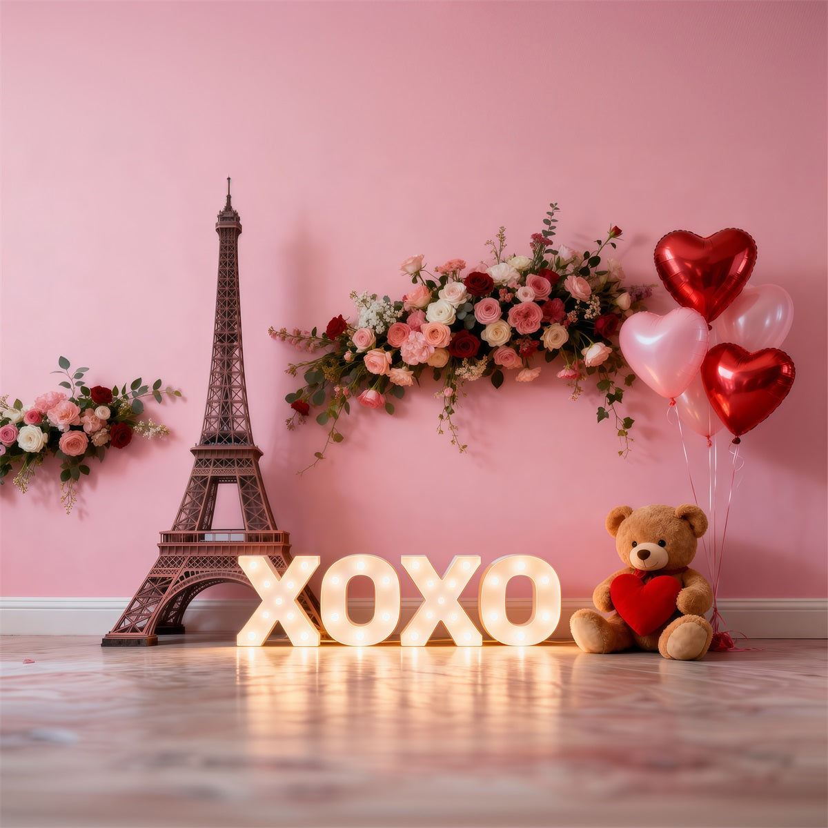 Paris Theme Backdrop Ideas XOXO Floral Valentine Display Eiffel Tower Backdrops RR61-49