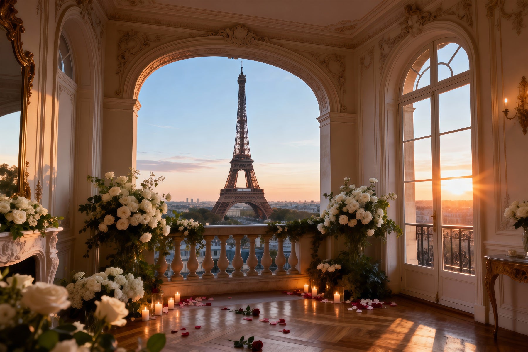 Paris Backdrop Ideas Elegant Salon Sunset Glow Eiffel Tower Photo Backdrop RR61-65