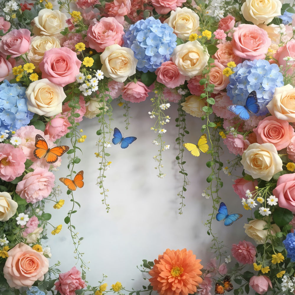 Butterfly Backdrop Pastel Rose Daisy Floral Arch Floral Garland Backdrop RR62-1