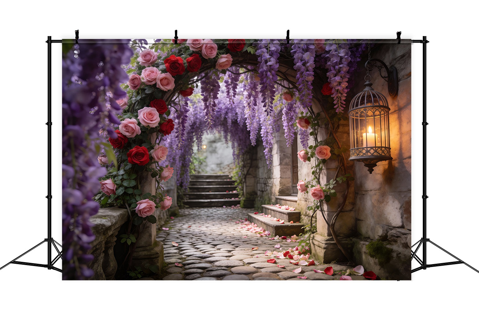 Flower Garden Backdrop Wisteria Rose Stone Passage Spring Photo Backdrop Ideas RR62-25