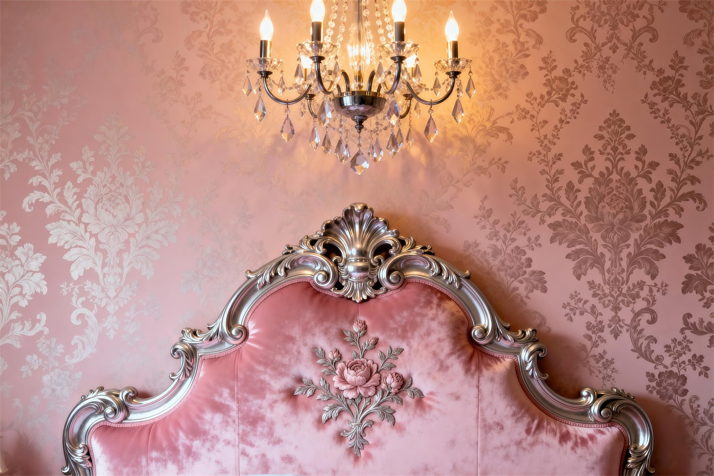 Boudoir Photography Backdrops Ornate Pink Damask Romance Headboard Backdrop RR62-53