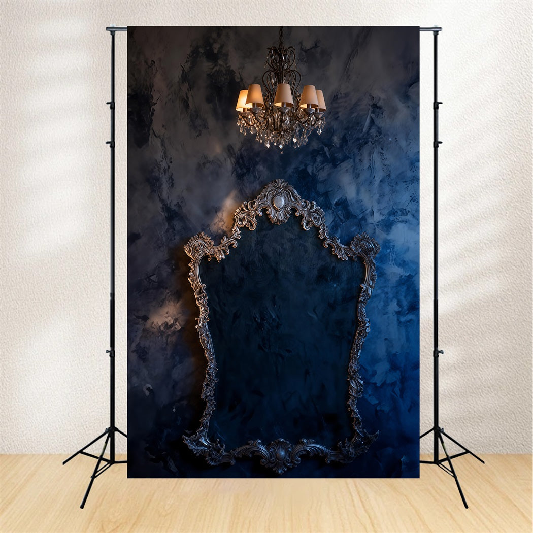 Boudoir Photo Backdrops Midnight Marble Gilded Chandelier Frame Retro Photo Backdrop RR62-88