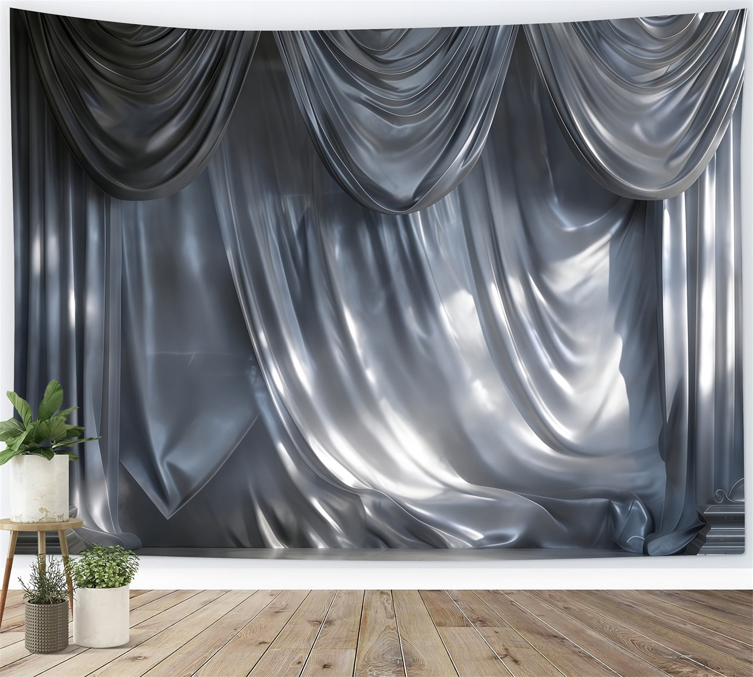 Boudoir Backdrop Ideas Silver Satin Cascading Drapery Retro Photo Backdrop RR62-94