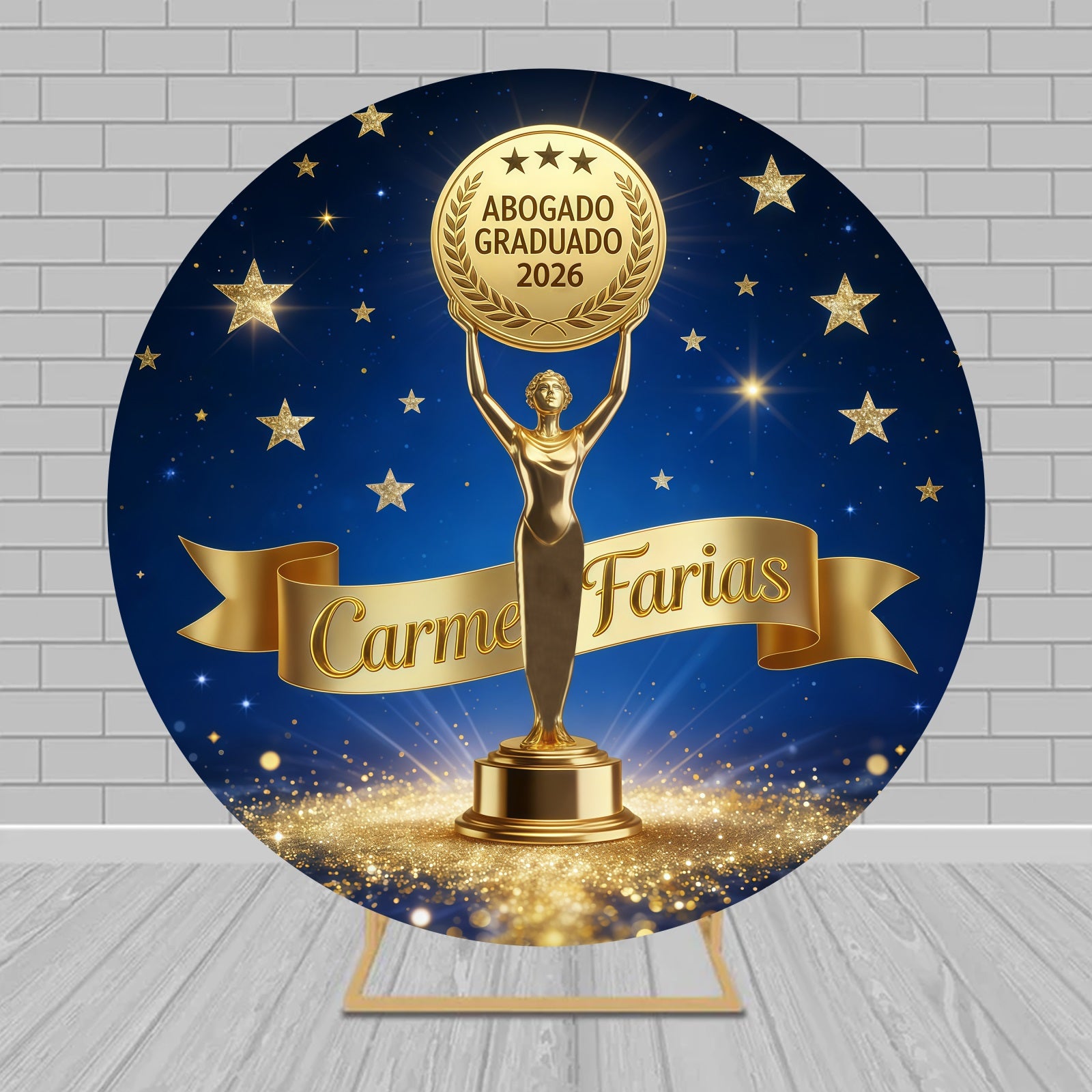 Trophy Medal Graduation Round Backdrop Gold Star Night Award Class Of 2026 Backdrop RR63-103