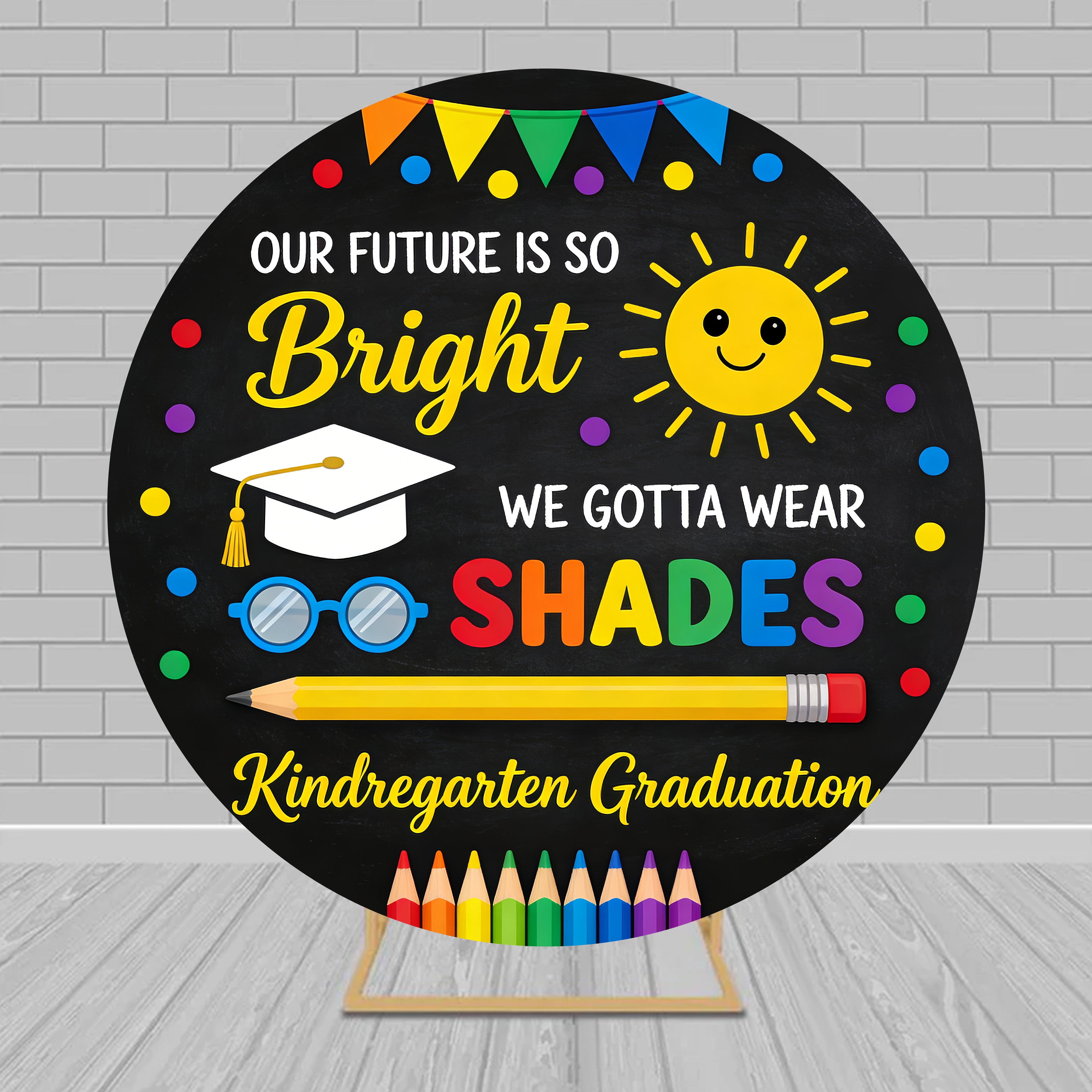 Preschool Graduation Backdrops Colorful Pencil Sun Blackboard Round Arch Backdrop RR63-115