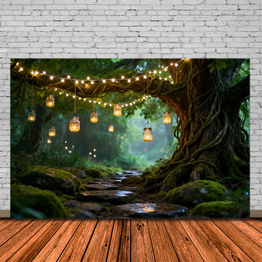 Forest Backdrops Rustic String Light Mason Jar Woodland Enchanted Forest Backdrop Diy RR63-123