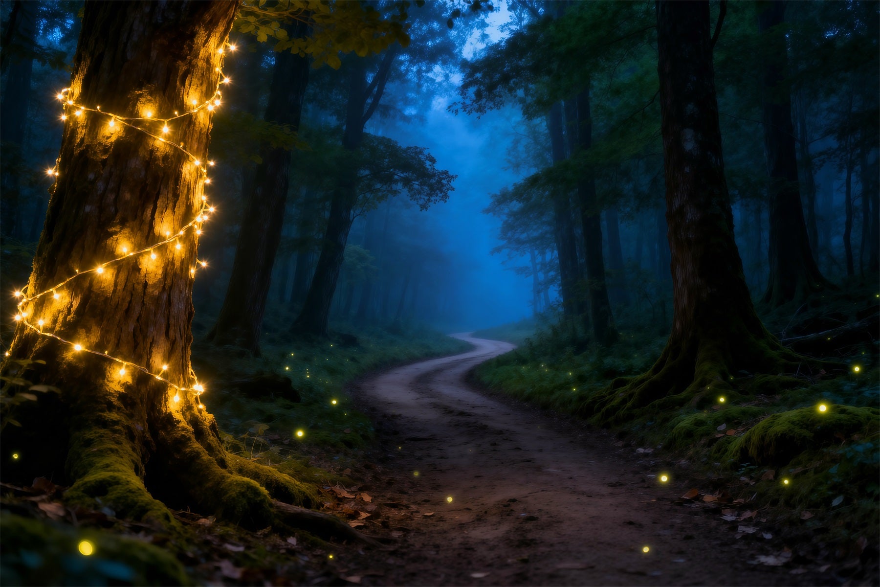 Creepy Forest Backdrop Mystic Night Forest Path Fairy Lights Backdrop Forest Theme RR63-129