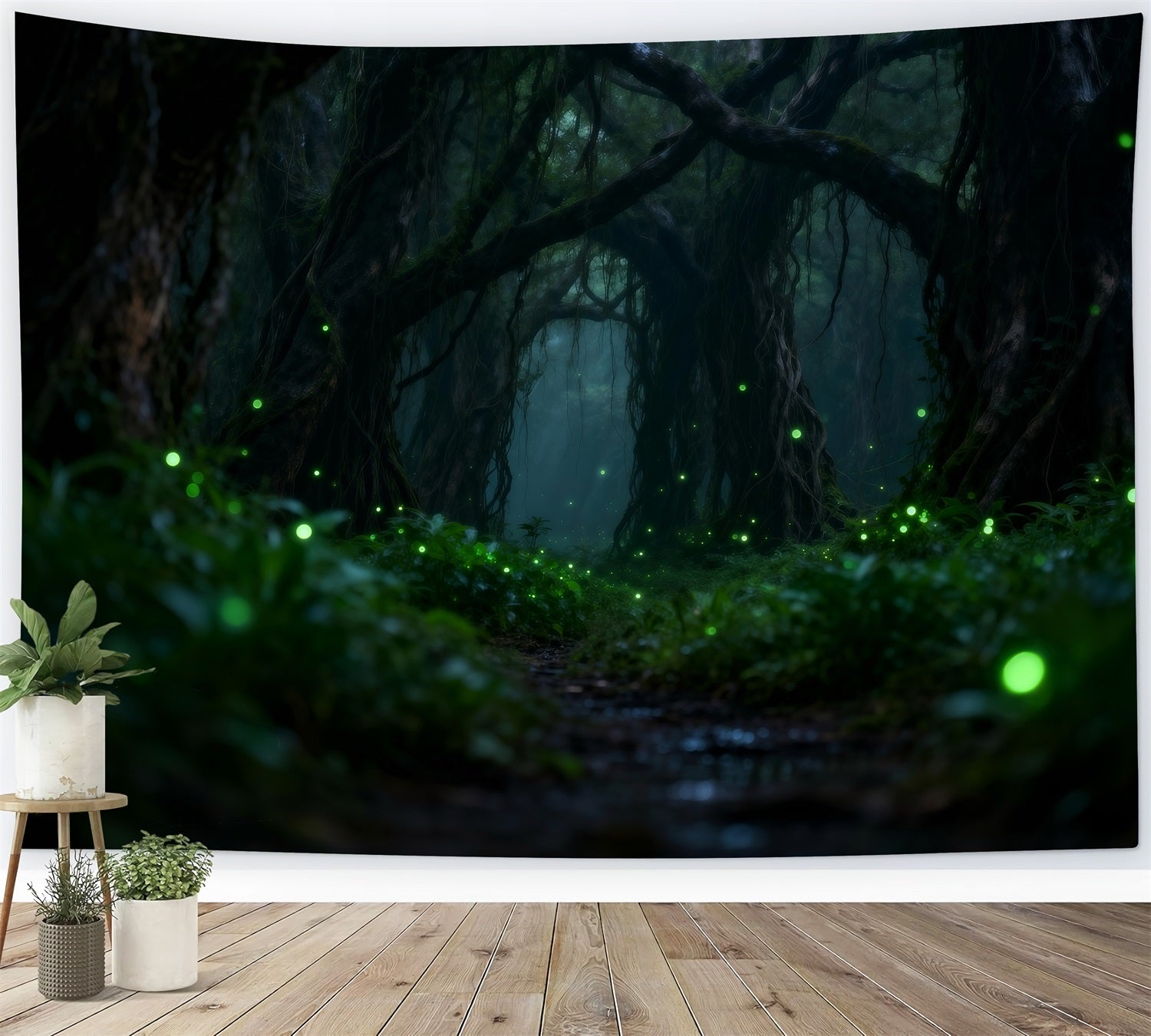 Rainforest Backdrop Dark Enchanted Roots Glowing Fireflies Forest Theme Backdrop RR63-139