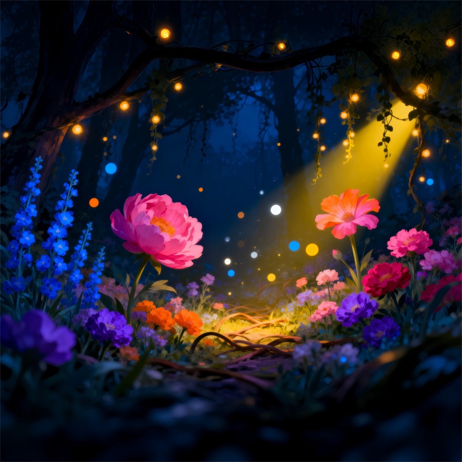 Woodland Forest Backdrop Glowing Wildflower Garden Dream Light Scary Forest Backdrop RR63-142