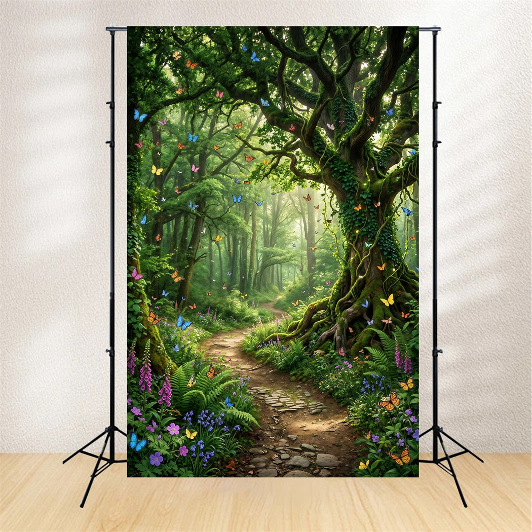 Fairytale Forest Backdrop Butterfly Filled Enchanted Woodland Path Green Forest Backdrop RR63-145