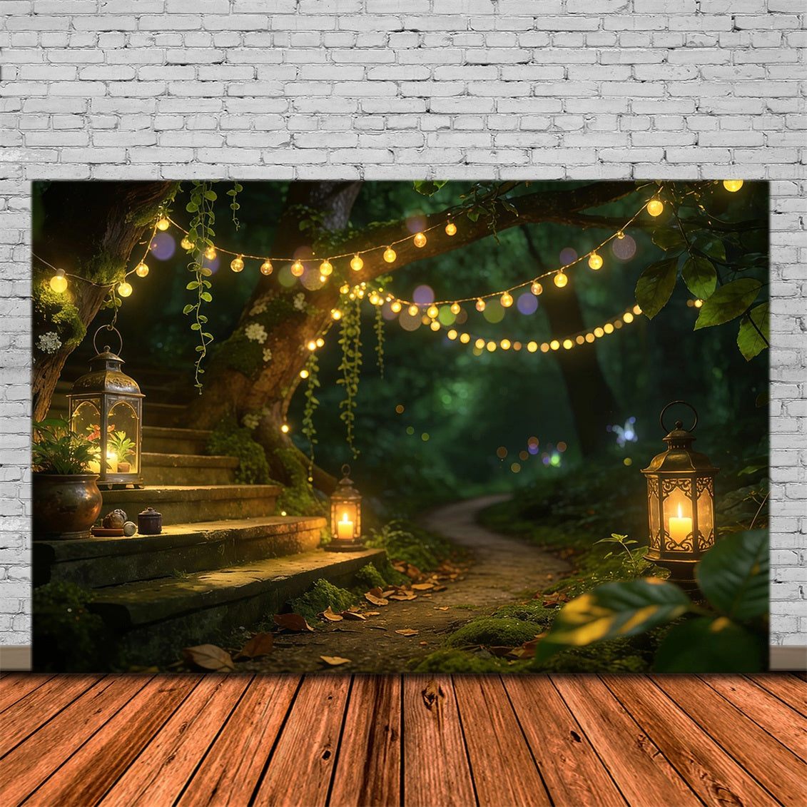 Forest Backdrops For Photography Lantern Stairway Woodland Path Enchanted Forest Backdrops RR63-156