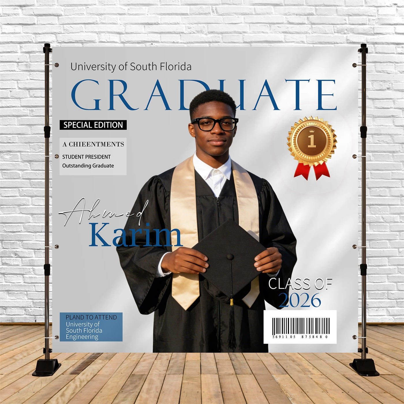 Personalized Graduation Backdrop Modern Magazine Style Graduation Party Backdrop RR63-16