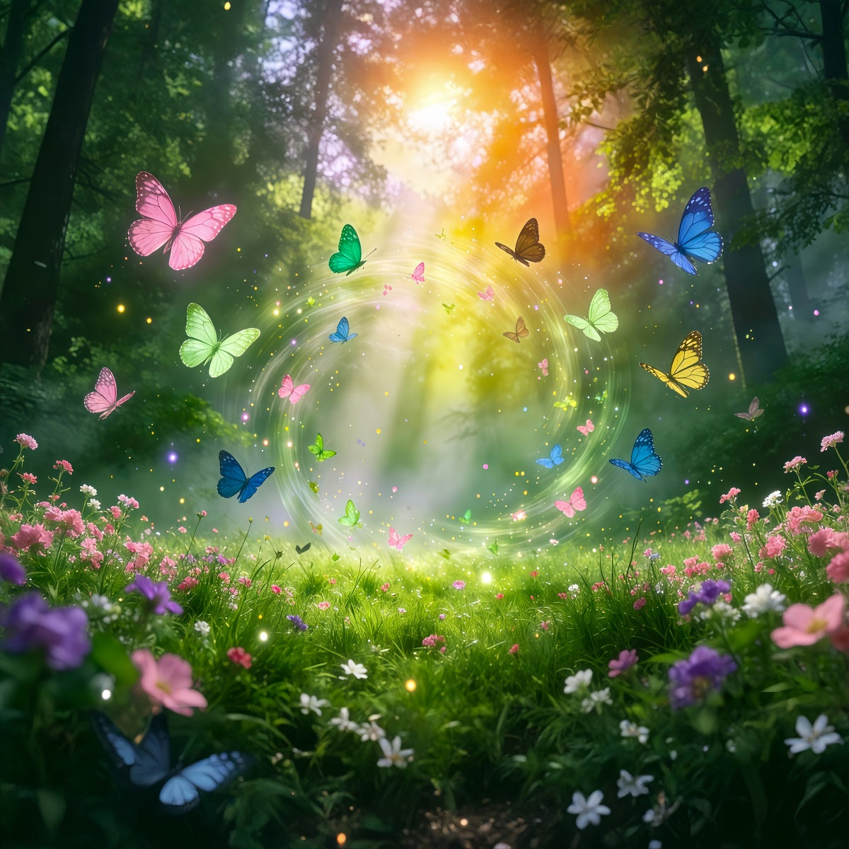 Enchanted Forest Backdrop Diy Colorful Butterfly Circle Magic Light Burst Forest Backdrop RR63-160