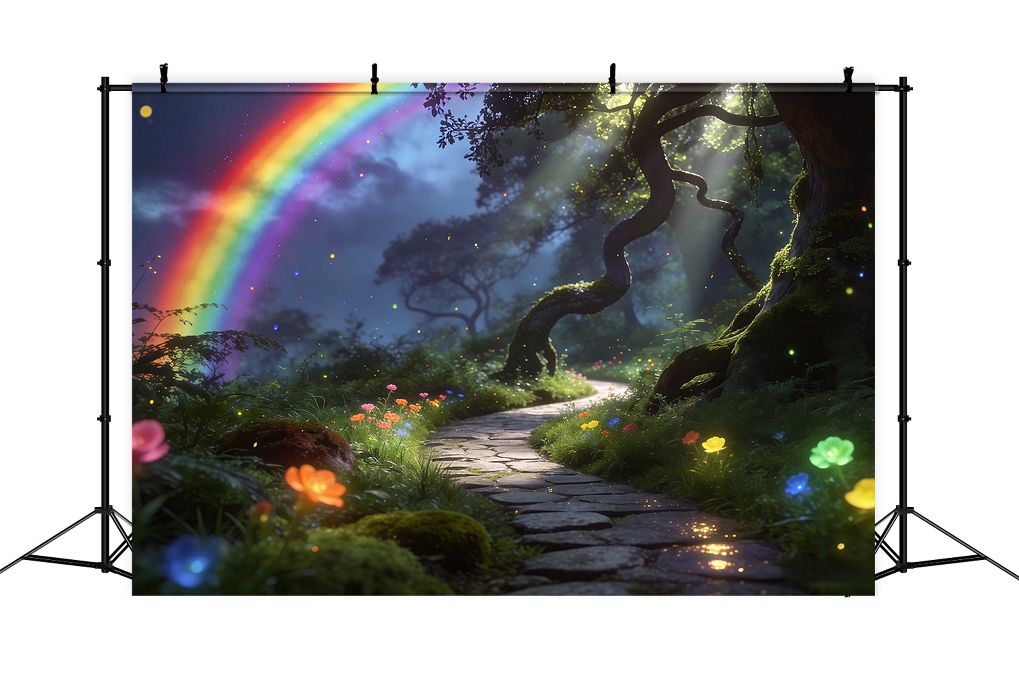 Enchanted Forest Backdrop Rainbow Sky Woodland Path Dream Glow Forest Photo Backdrops RR63-169