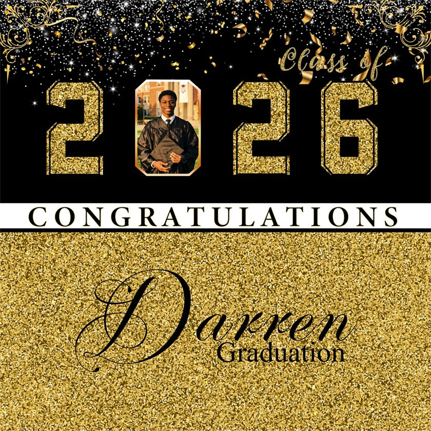 Graduation Backdrop Black Gold Glitter Numbers Personalized Graduation Party Backdrop RR63-19