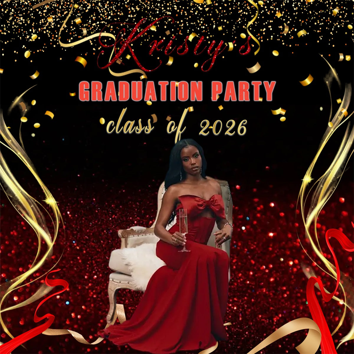 Red Glitter Graduation Backdrop Red Glamorous Celebration Party Backdrops For Graduation Party RR63-47